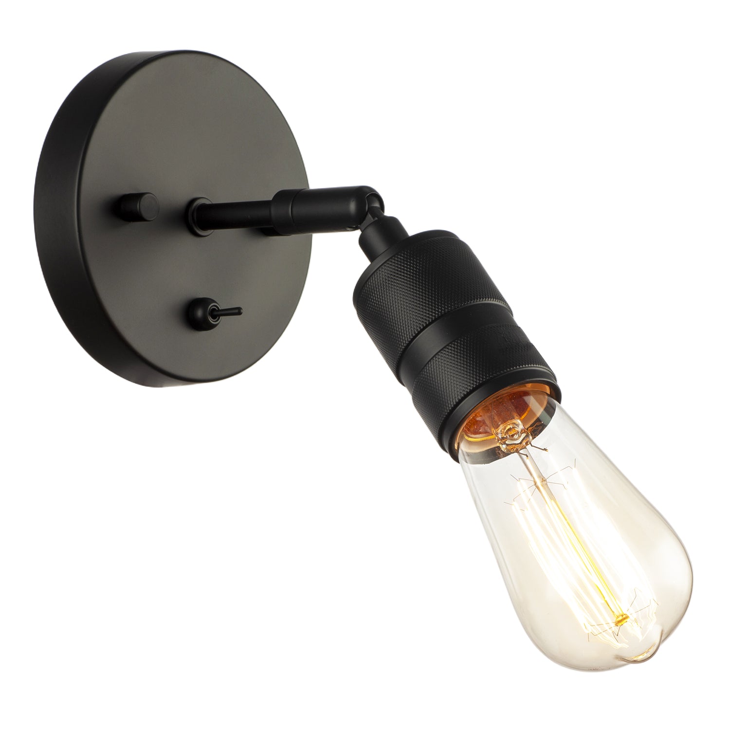 Matte Black Switched Wall Light with Adjustable Knurled Metal Head Image 2