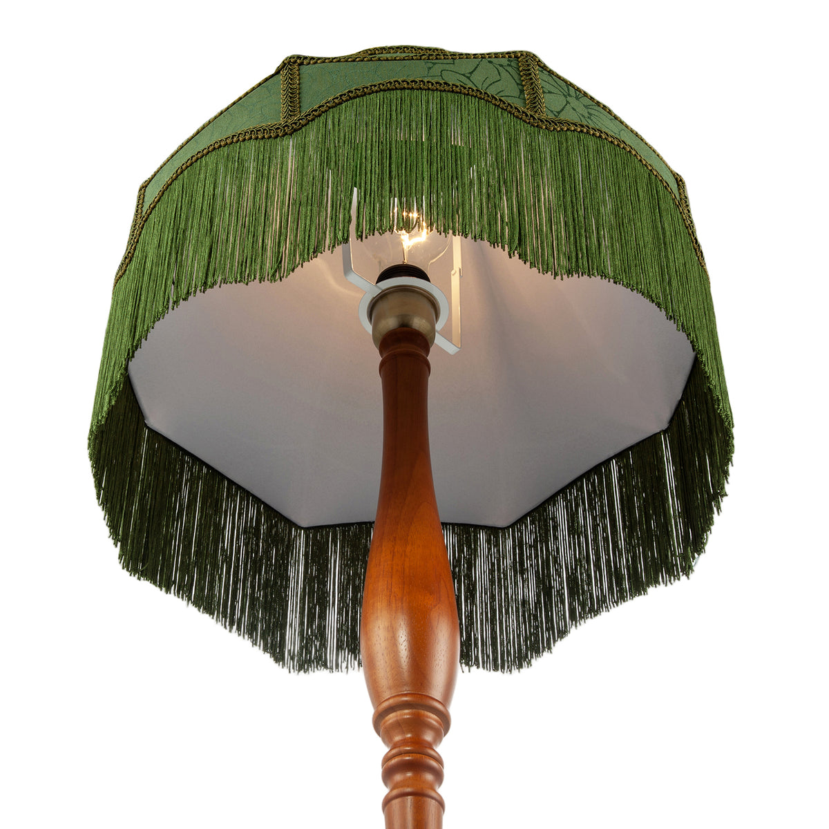 Classic Oak Wooden Floor Lamp with Green Velvet Victorian Style Shade Image 5