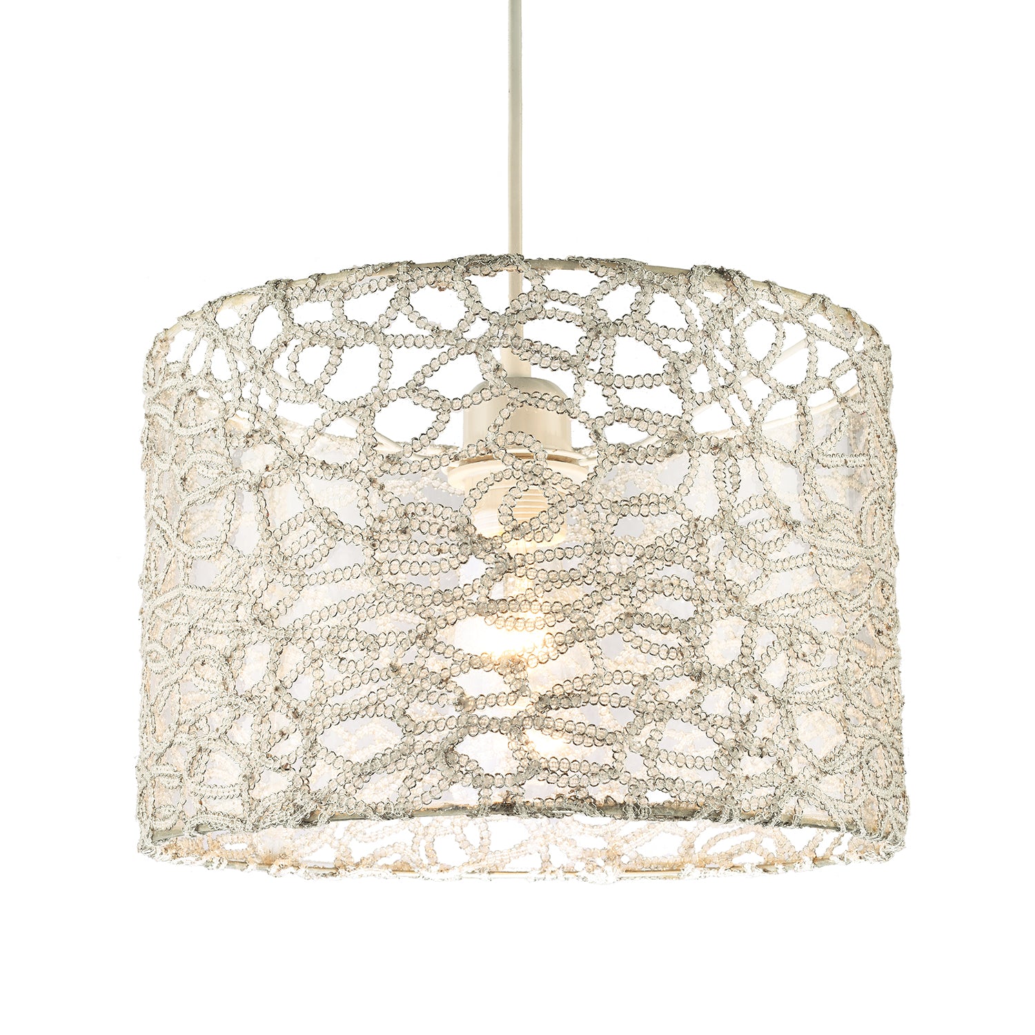 Silver Mesh Metal and Fabric Drum Lamp Shade with Inner Clear PVC Image 2