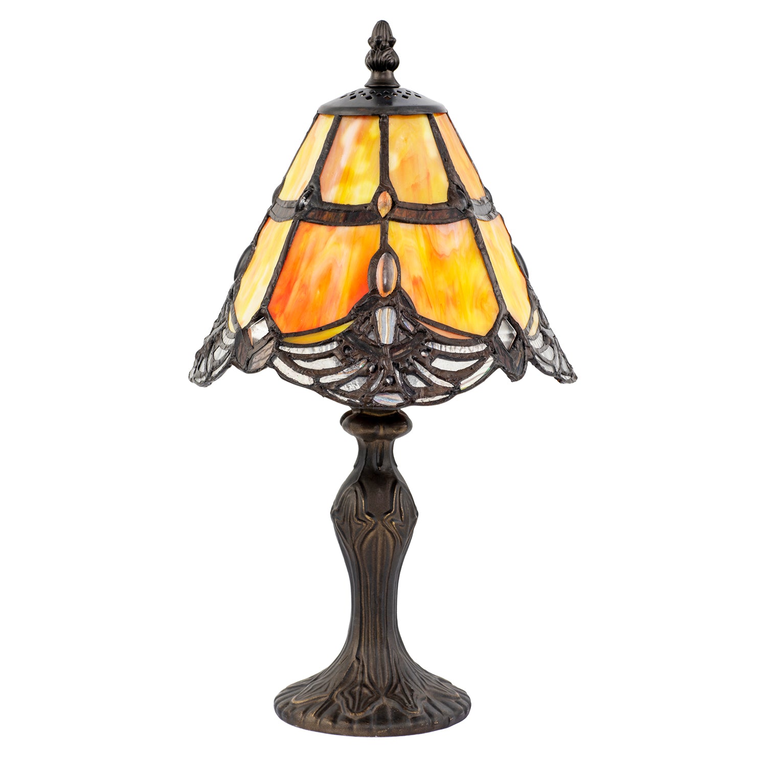 Quirky and Petite Orange Stained Glass Tiffany Lamp with Clear Beads Image 1