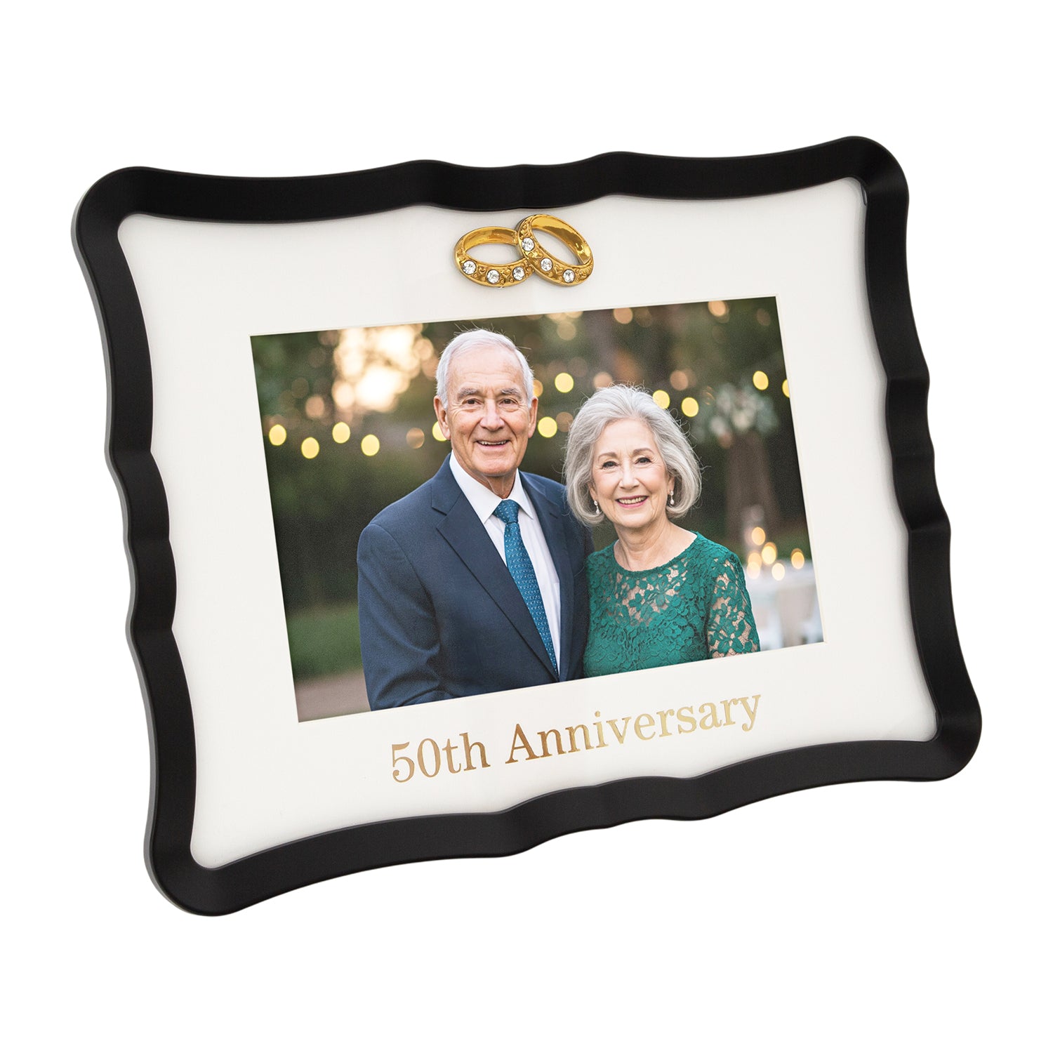 50th Anniversary Landscape 4x6 Frame with Gold Text and Gold Rings Image 2