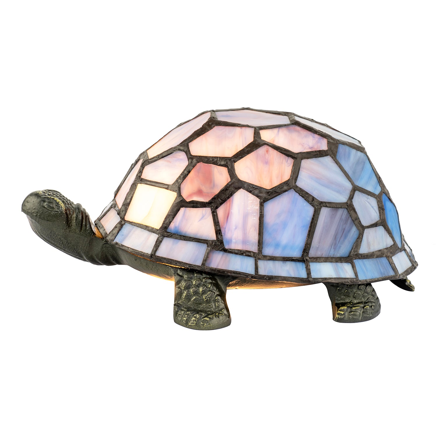 Quirky Purple and Blue Tone Stained Glass Tiffany Tortoise Table Lamp Image 1