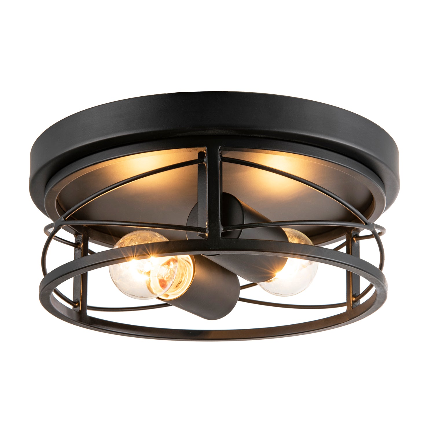 Industrial Vintage Black Round Flush Ceiling Light with Wire Design Image 2