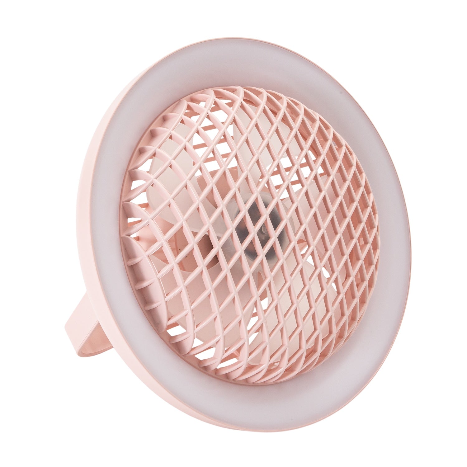 Soft Pink Rechargeable 3 Speed Desk Fan with LED Dimmable Ring Light Image 2