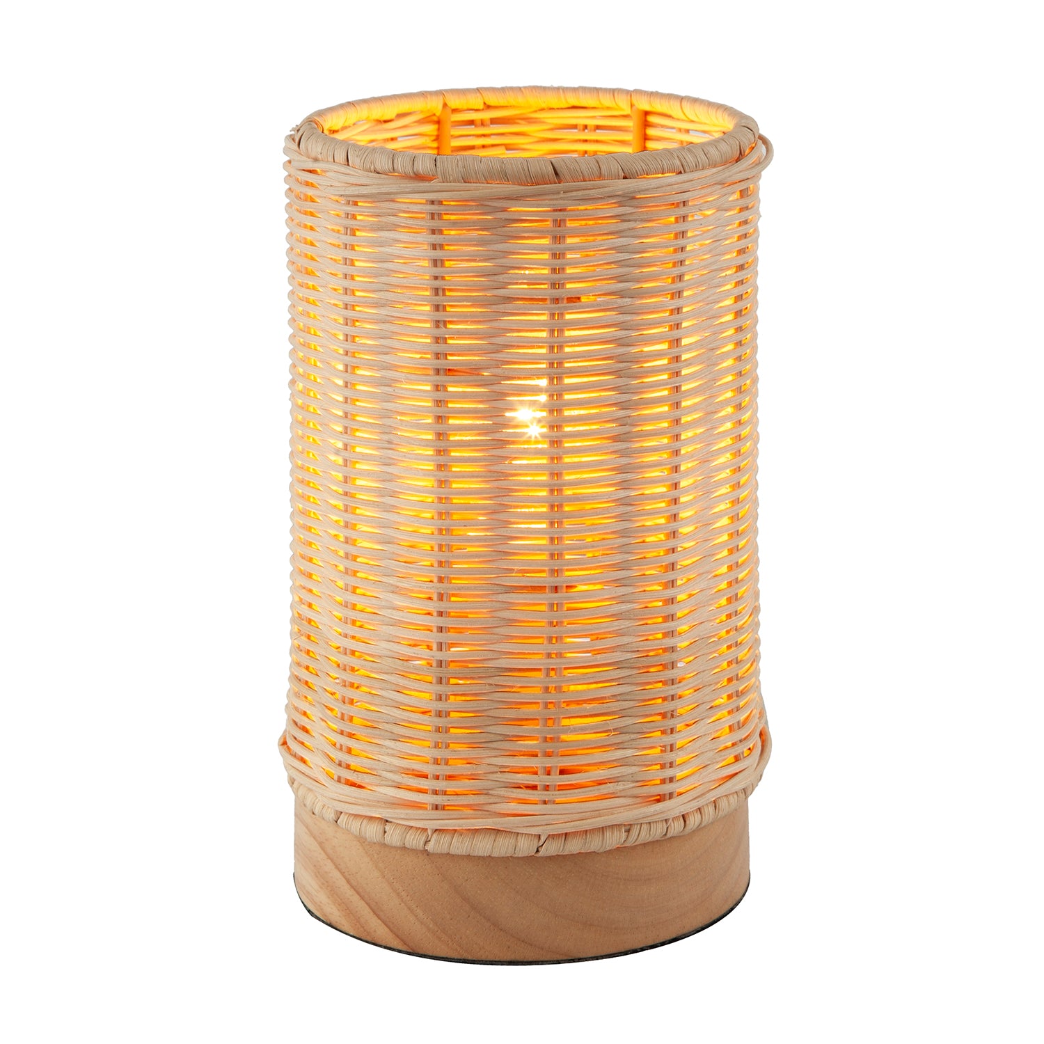 Traditional Natural Woven Rattan Table Lamp with Rubber Wood Base Image 1