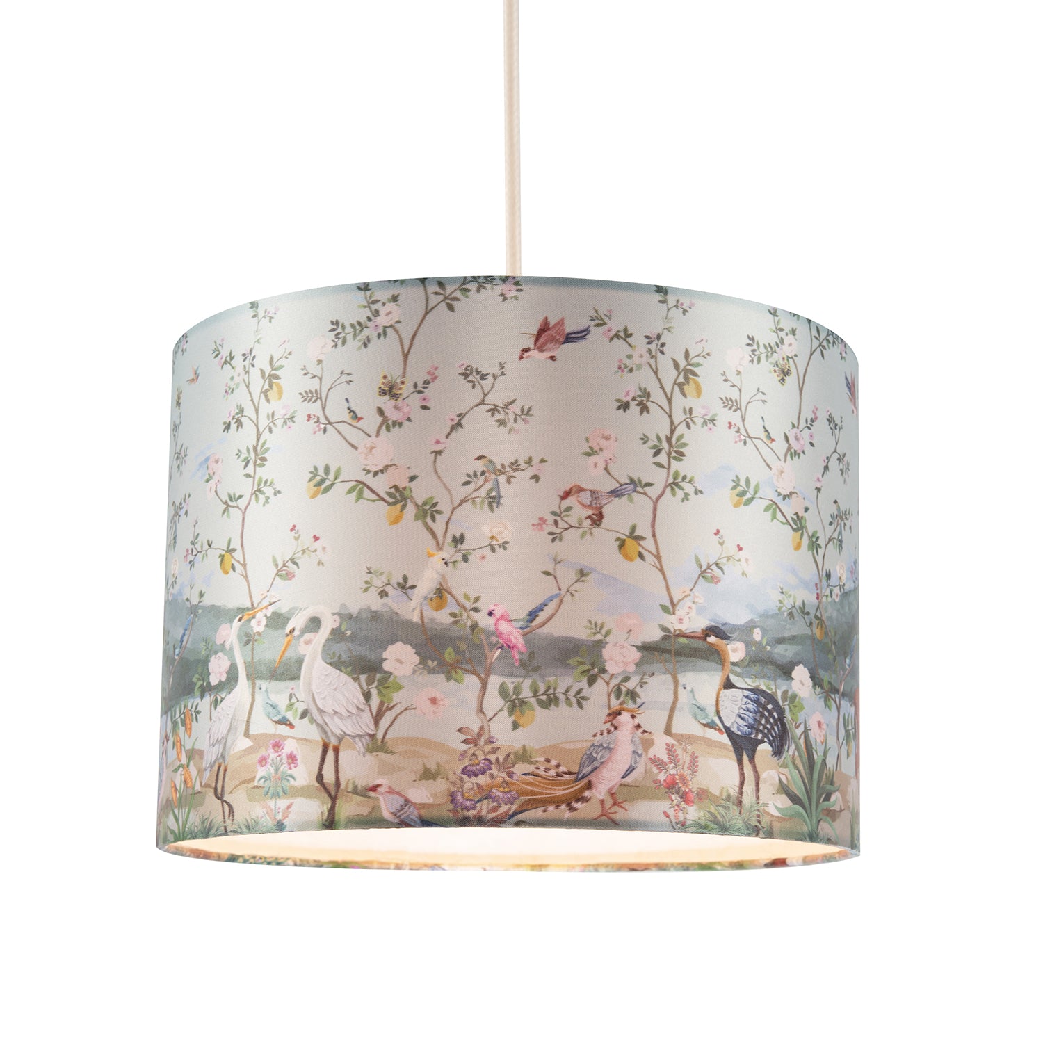 Mountains and Forests Lamp Shade with Floral and Bird Illustrations Image 2