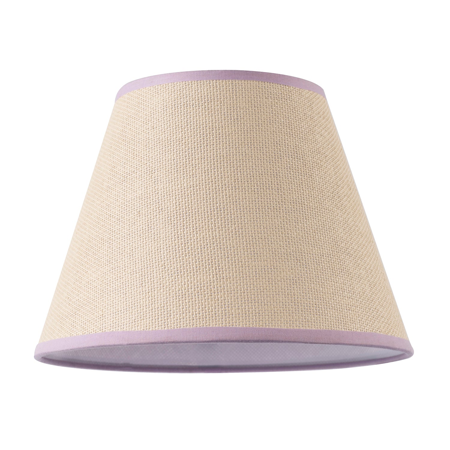 Traditional Rattan Tweed Lamp Shade with Lilac Cotton Fabric Trims Image 1