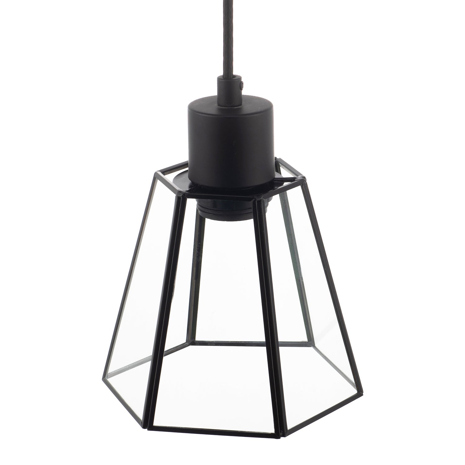 Industrial Lantern Pendant Lamp Shade in Matte Black with Clear Glass Image 3