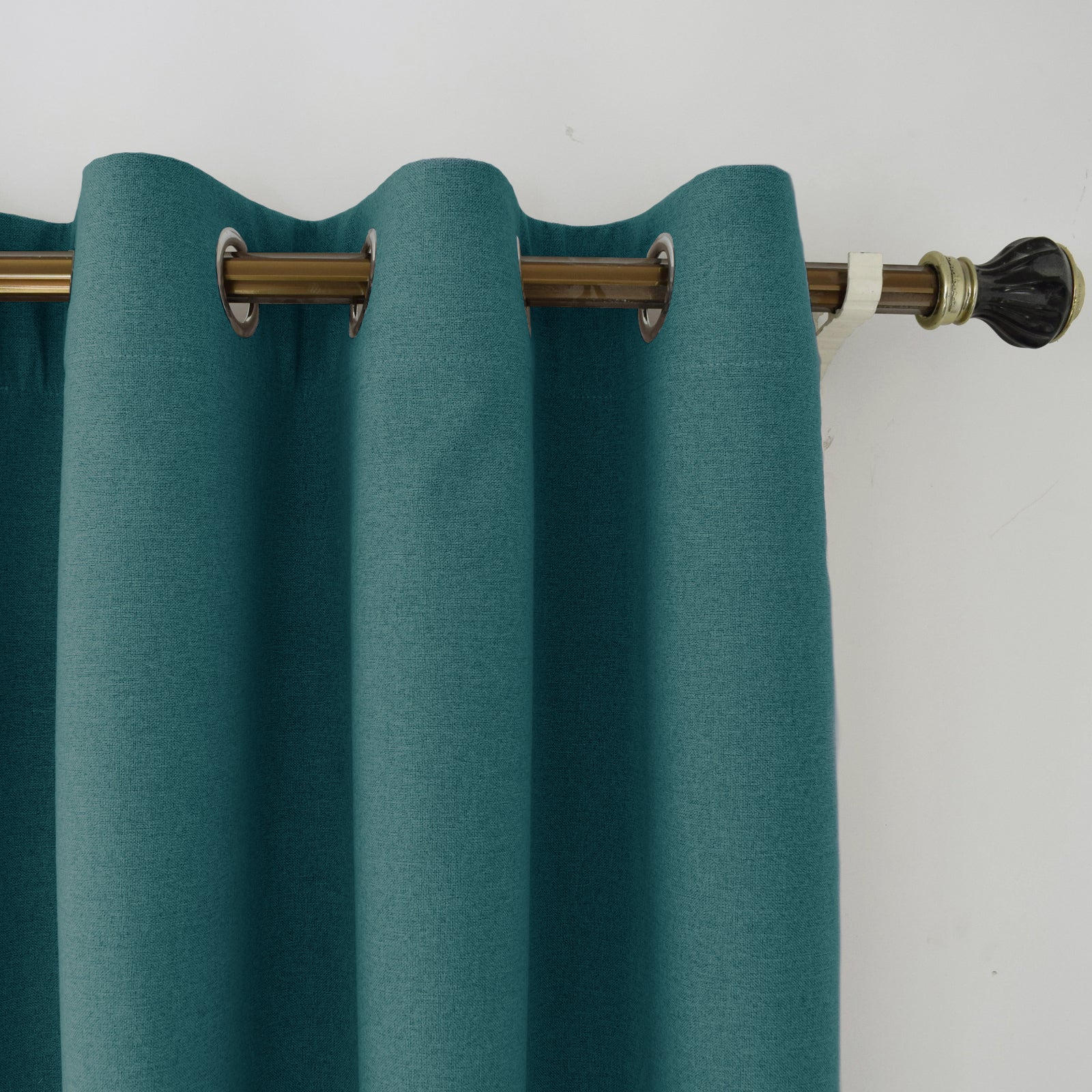 Teal Linen Fabric Blackout Eyelet Curtains - 46x63 Inch Drop - 2 Panel Image 2