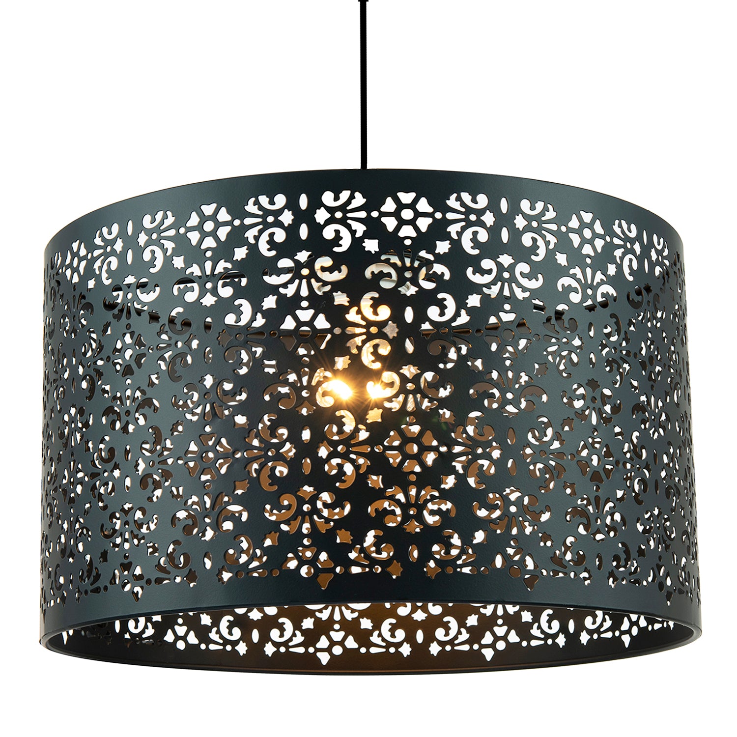 Moroccan Designed Large Black Metal Pendant Shade with Floral Decor Image 2