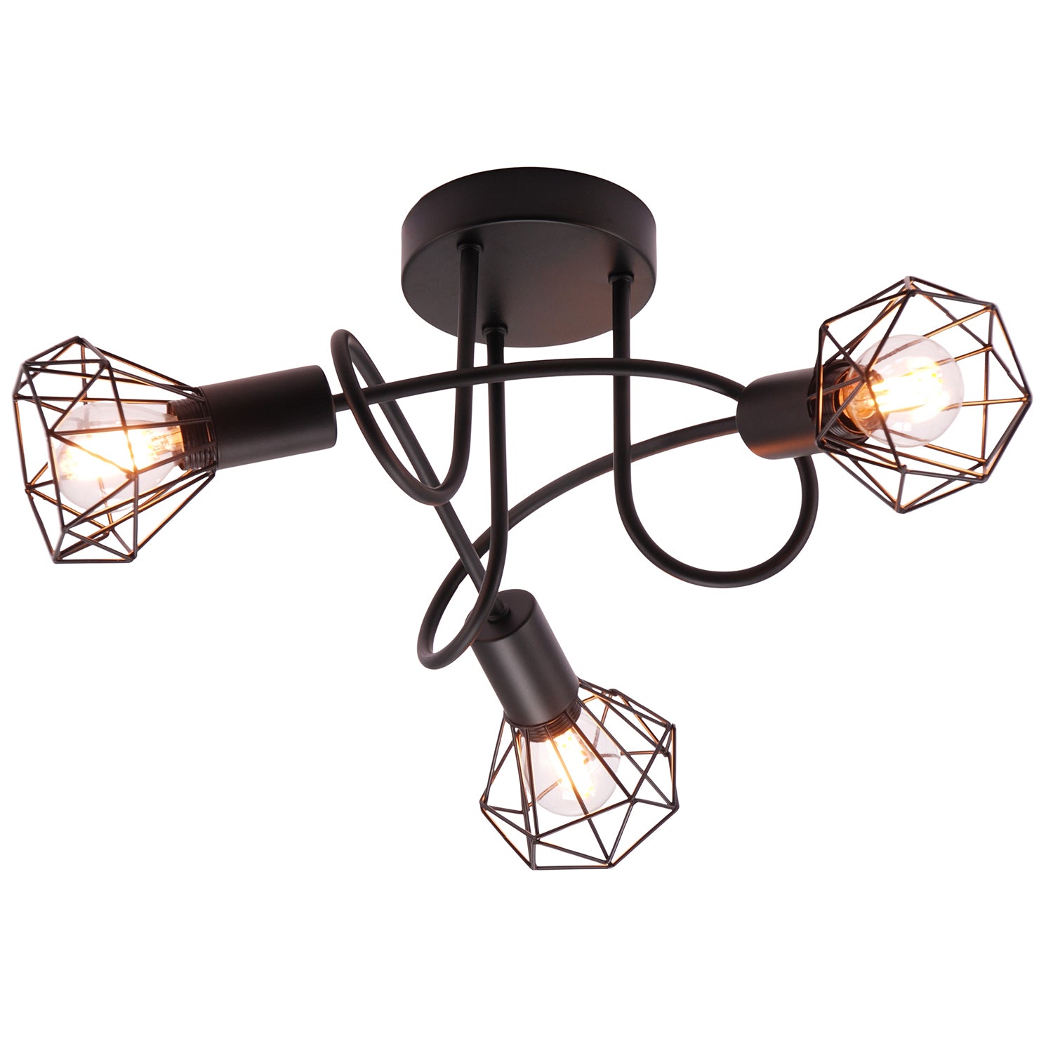 Modern Matte Sand Black Ceiling Light Fitting with Twisting Arms and Cage Shades Image 2