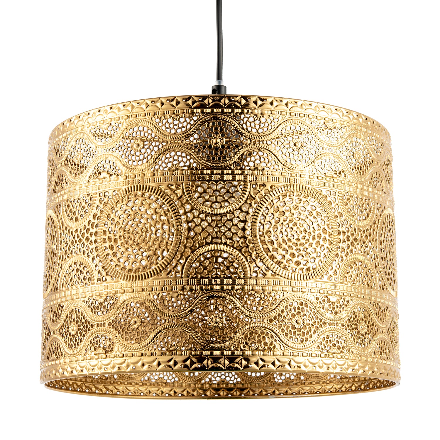 Ornate Moroccan Designed Polished Gold Metal Pendant Lighting Shade Image 2