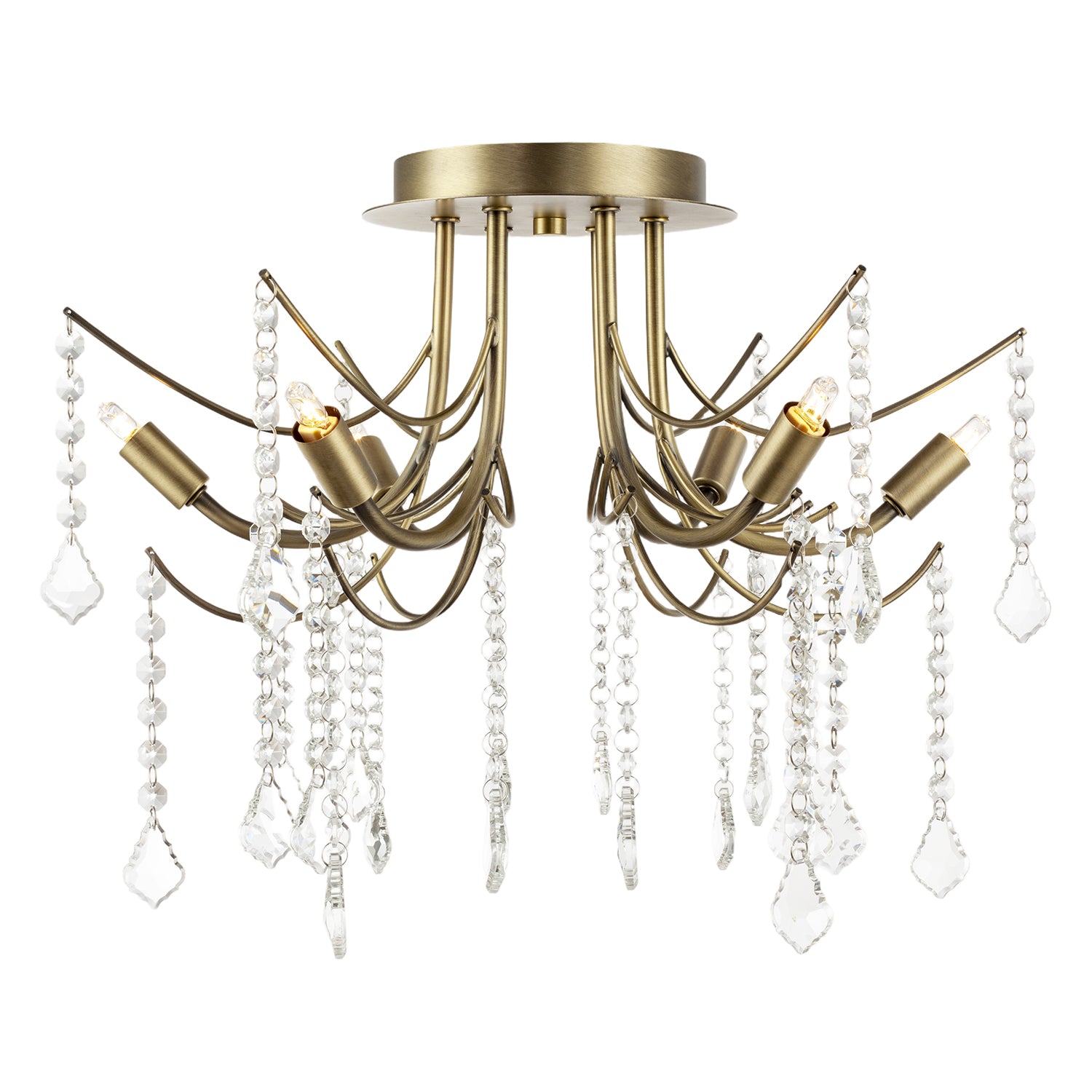 Elegant Semi Flush Chandelier Ceiling Light in Matte Antique Brass Image 2