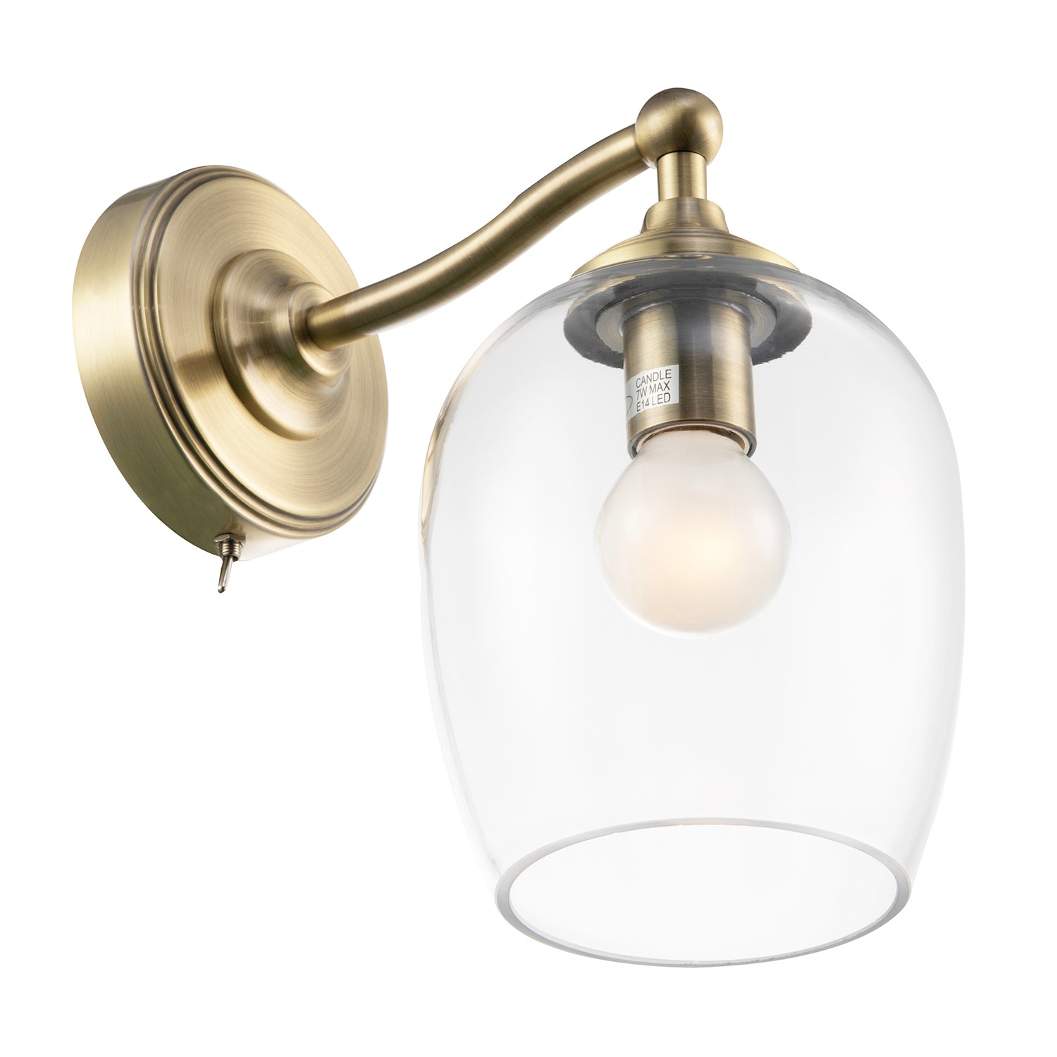 Traditional Wall Light Fitting in Antique Brass with Clear Glass Shade Image 5