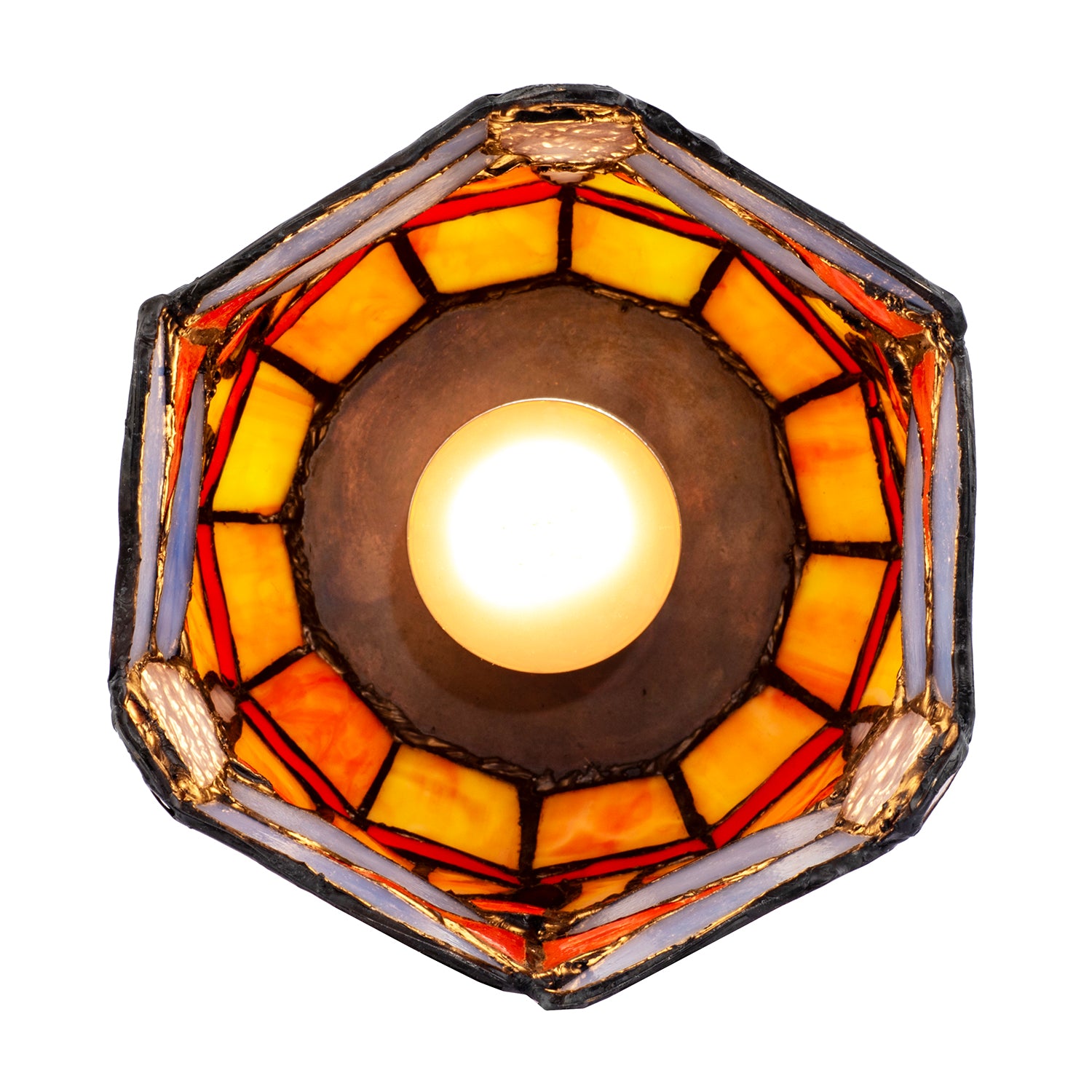 Classic Dragonfly Tiffany Uplighter Lamp in Orange and Toned Amber Image 5