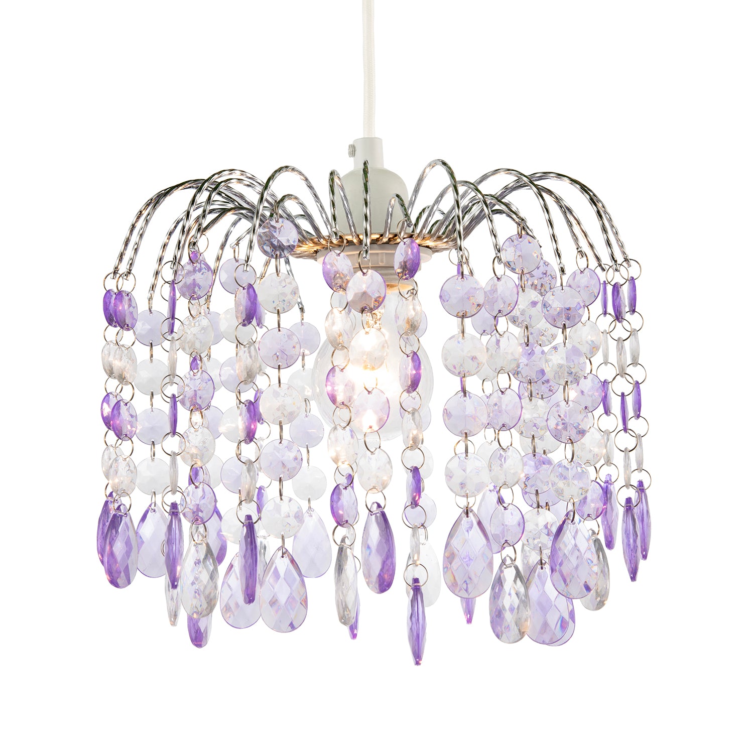 Modern Waterfall Pendant Shade with Lilac and Clear Acrylic Drops Image 2