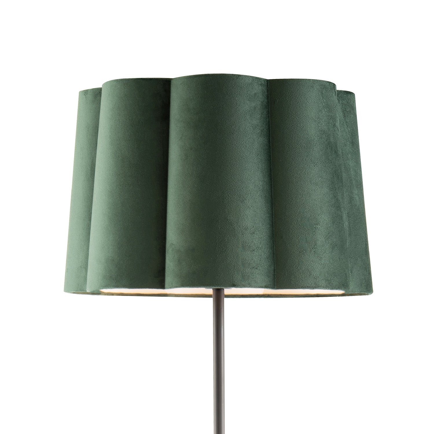 Modern Matte Black Floor Lamp with Forest Green Velvet Scallop Shade Image 3