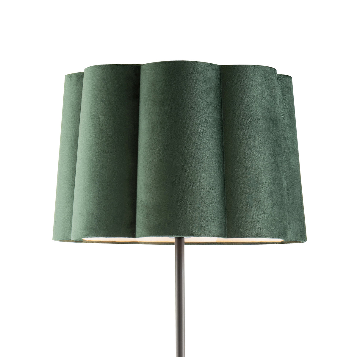 Modern Matte Black Floor Lamp with Forest Green Velvet Scallop Shade Image 3