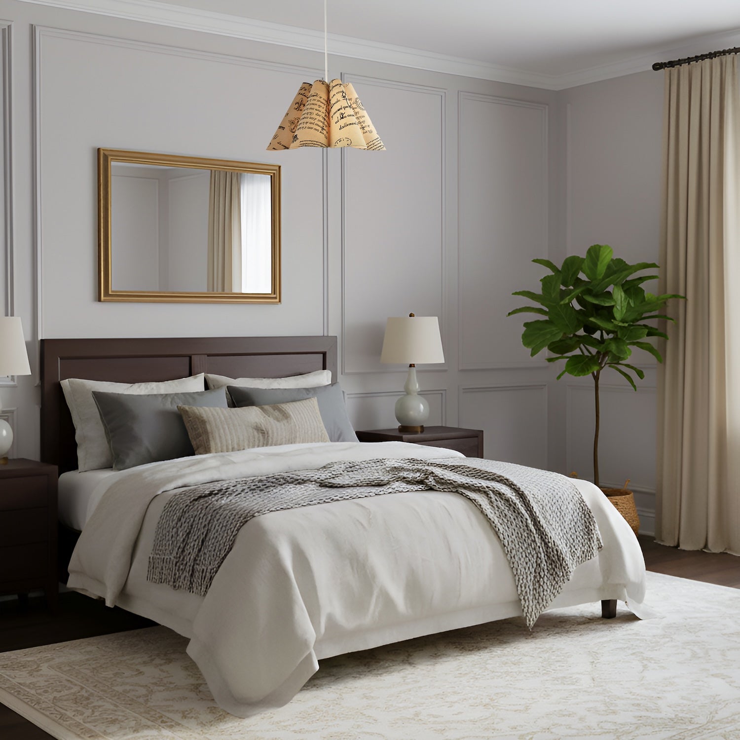 Vintage France Theme Linen Pendant Shade with Black Scroll Wording Image 7