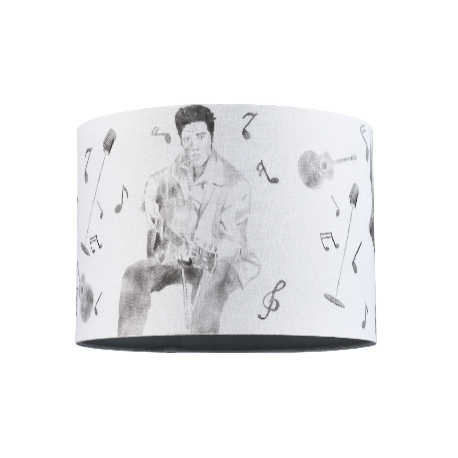 Elvis Presley Themed Linen Lampshade with Famous Poses and Guitars Musical Notes Image 1