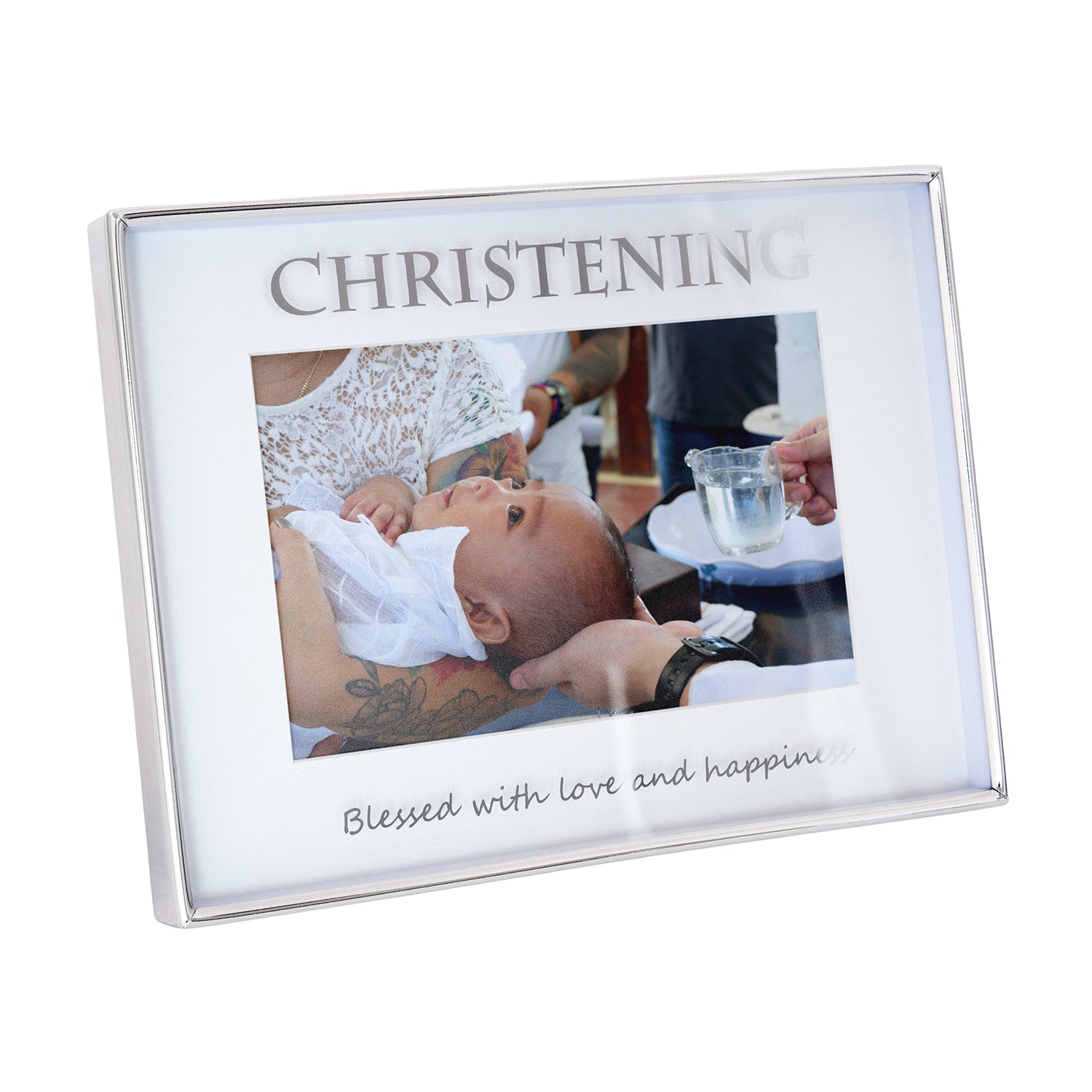 Contemporary Silver Plated Christening 4x6 Picture Frame for Wall or Table Image 3
