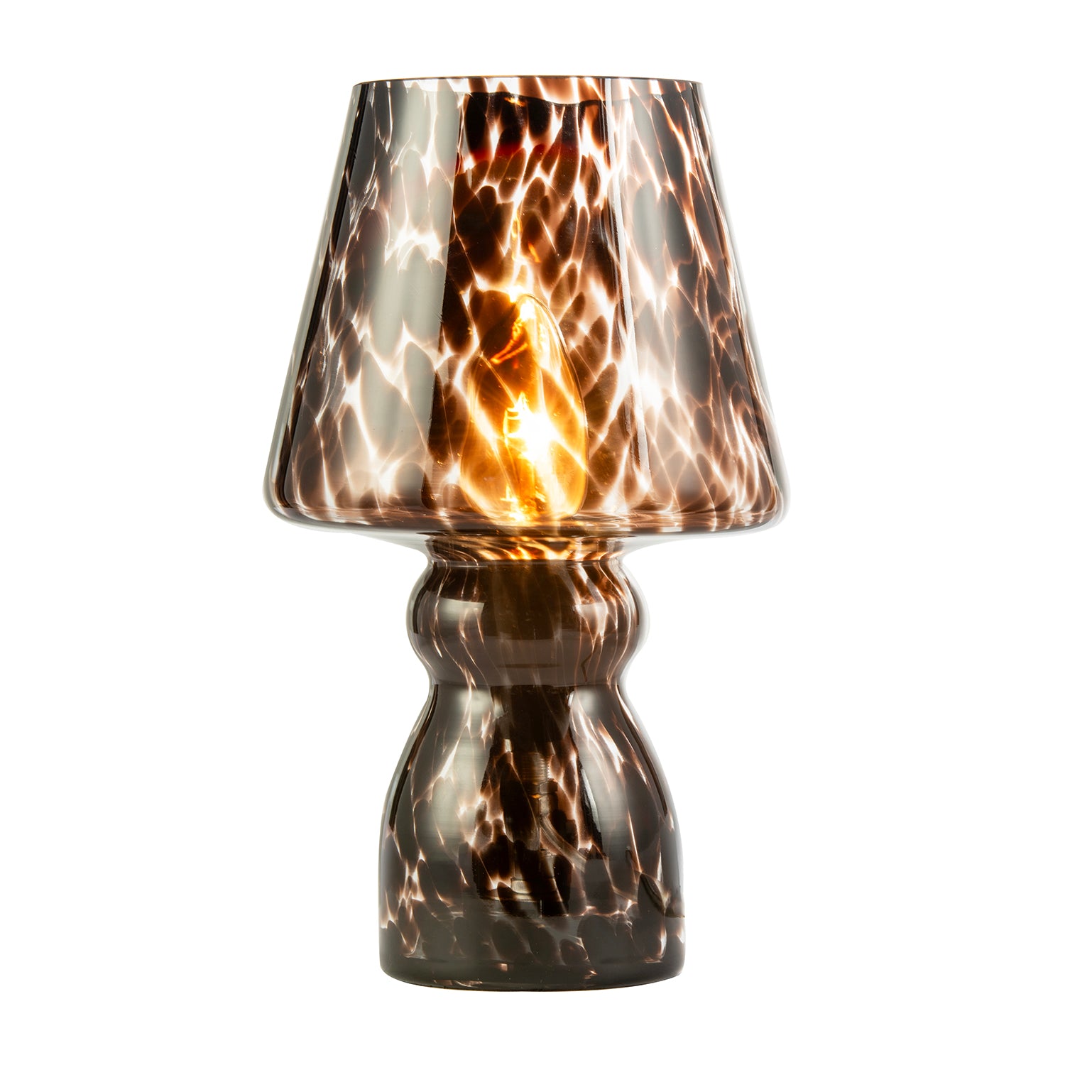 Clear Glass Mushroom Table Lamp with Brown Speckle Snowflake Pattern Image 2