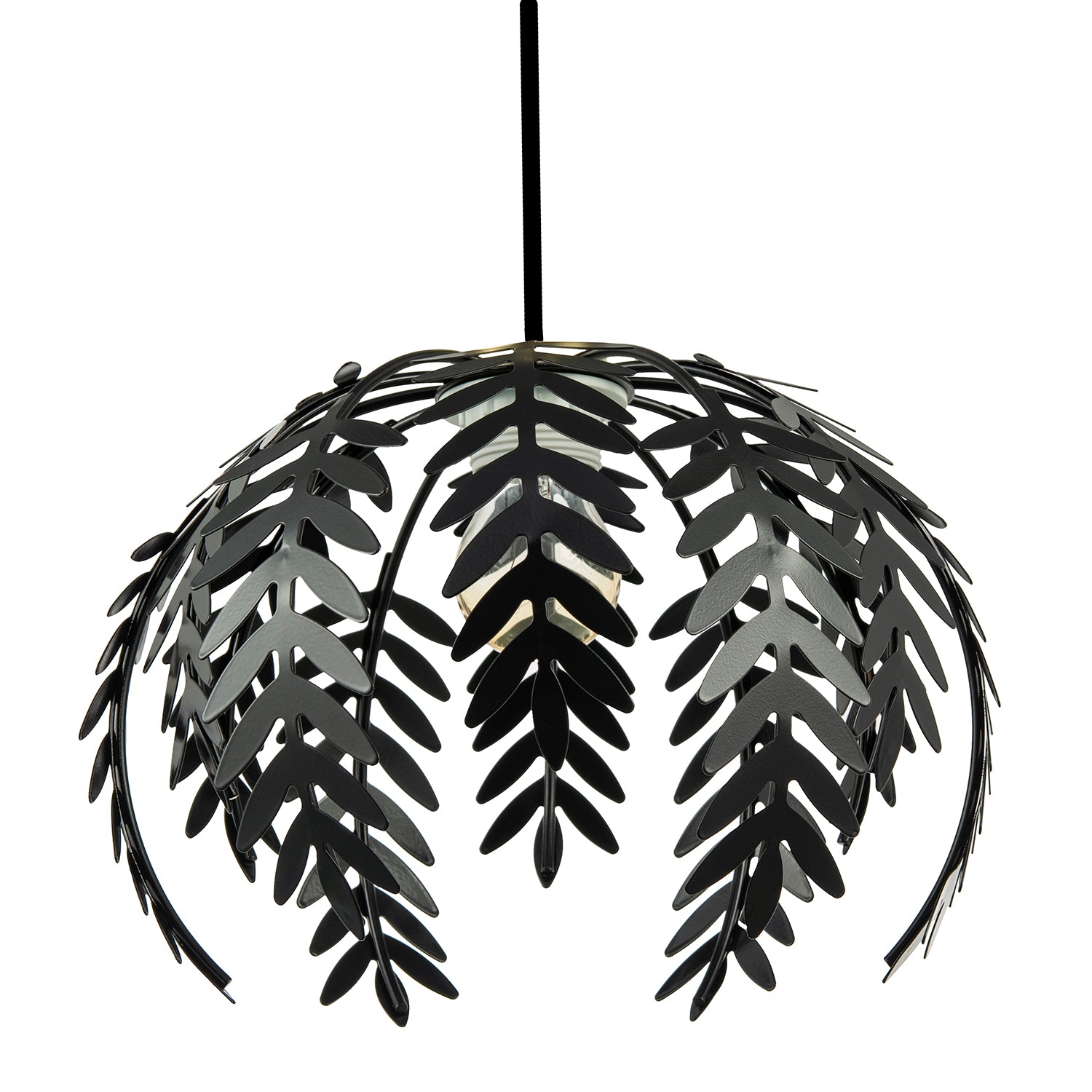 Traditional Fern Leaf Design Ceiling Pendant Light Shade in Black Gloss Finish Image 2