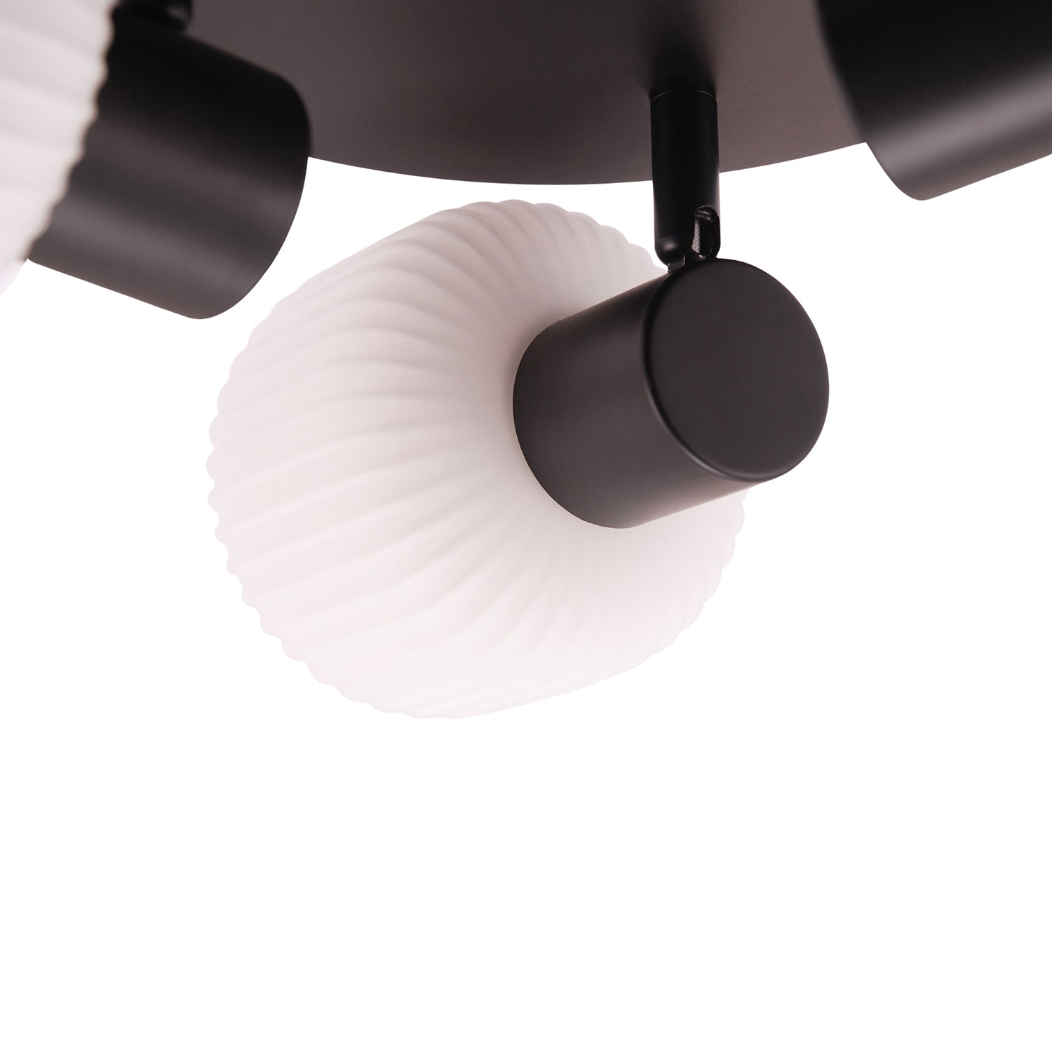 Modern Designer Matte Black Spot Ceiling Light with White Ribbed Glass Shades Image 3