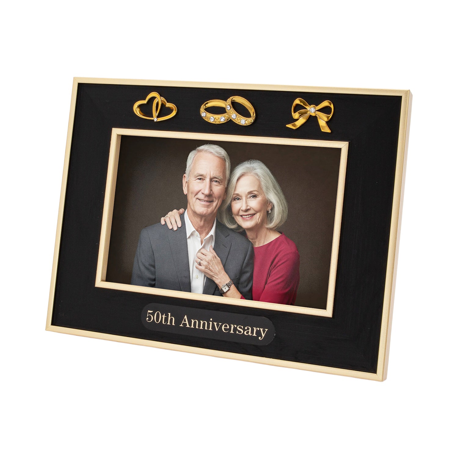 50th Anniversary Picture Frame in Matte Black with Brushed Gold Trim Image 2