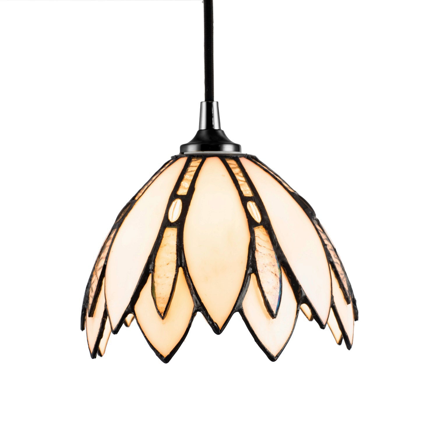 Floral Petal Themed White Stained Glass Tiffany Pendant Lamp Shade with Beads Image 2