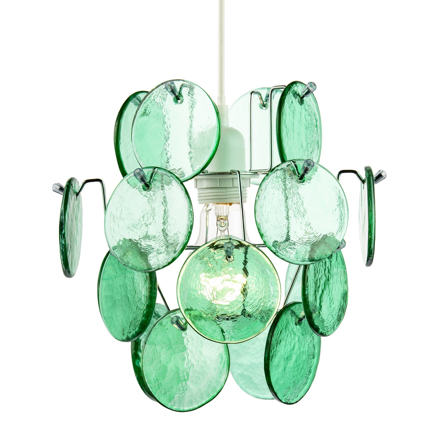 Modern Pendant Lighting Shade with Layered Emerald Green Glass Discs Image 2