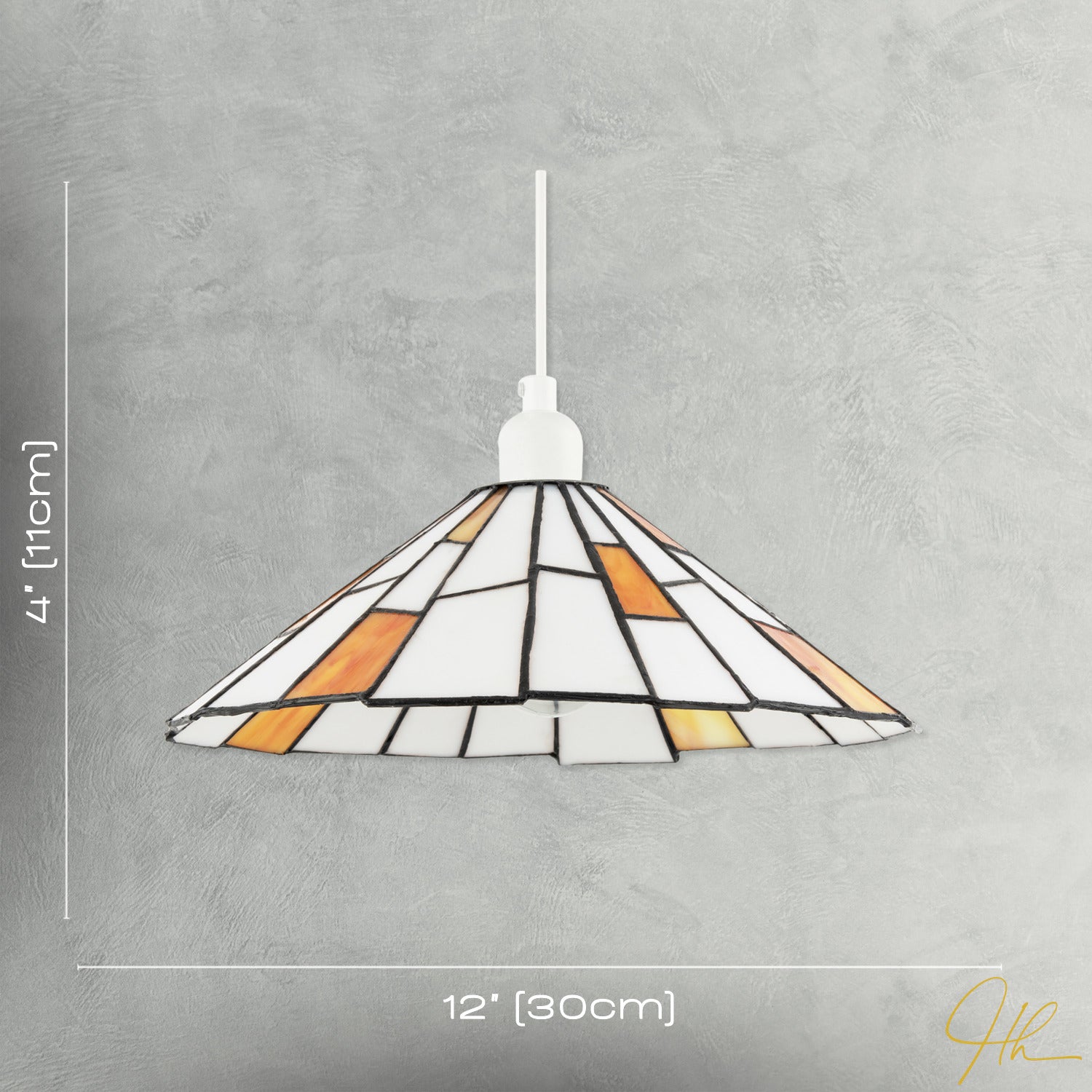 Contemporary White Tiffany Pendant Light Shade with Orange Accents Image 7