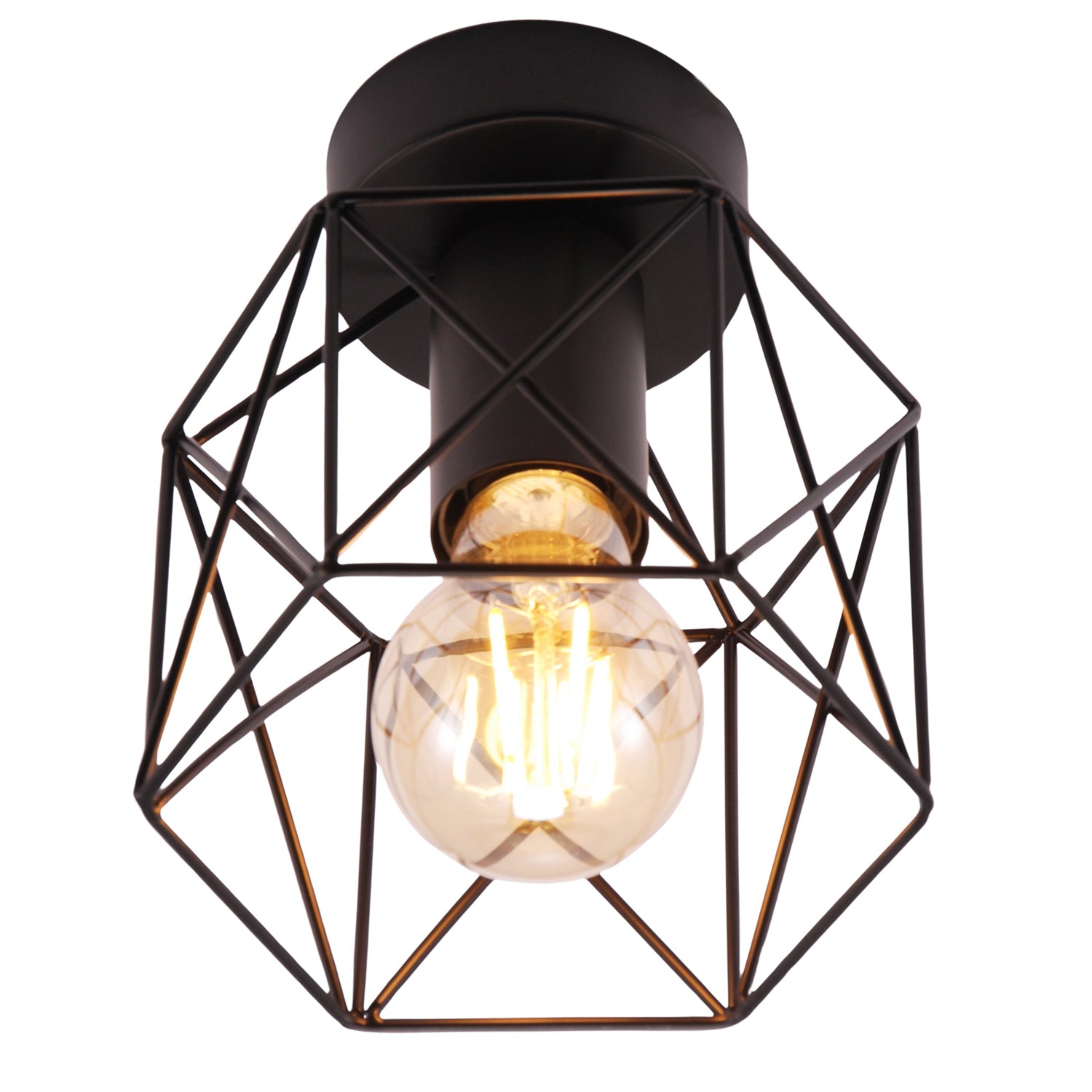 Vintage Industrial Matte Black Ceiling Lighting Fitting with Wire Cage Design Image 1