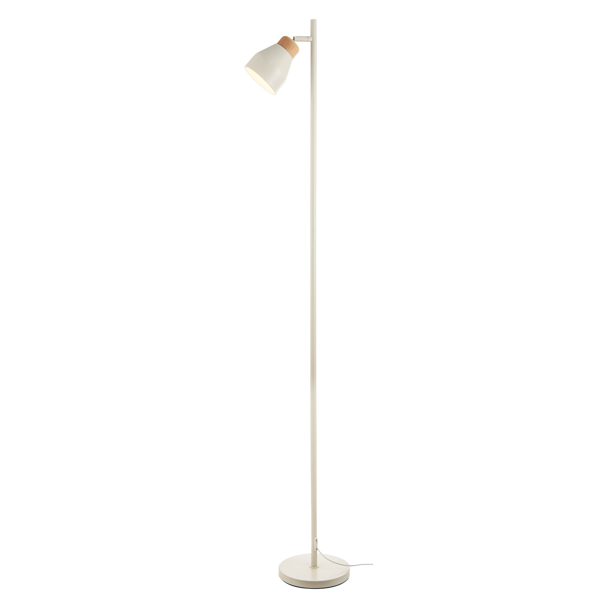 Muted Dove Grey Scandinavian Designed Floor Lamp with Wooden Trim Image 2