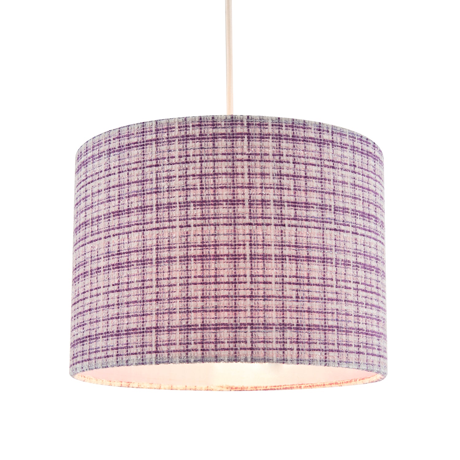 Cross Hatch Design Textured Linen Fabric Lamp Shade in Lilac and White Image 2