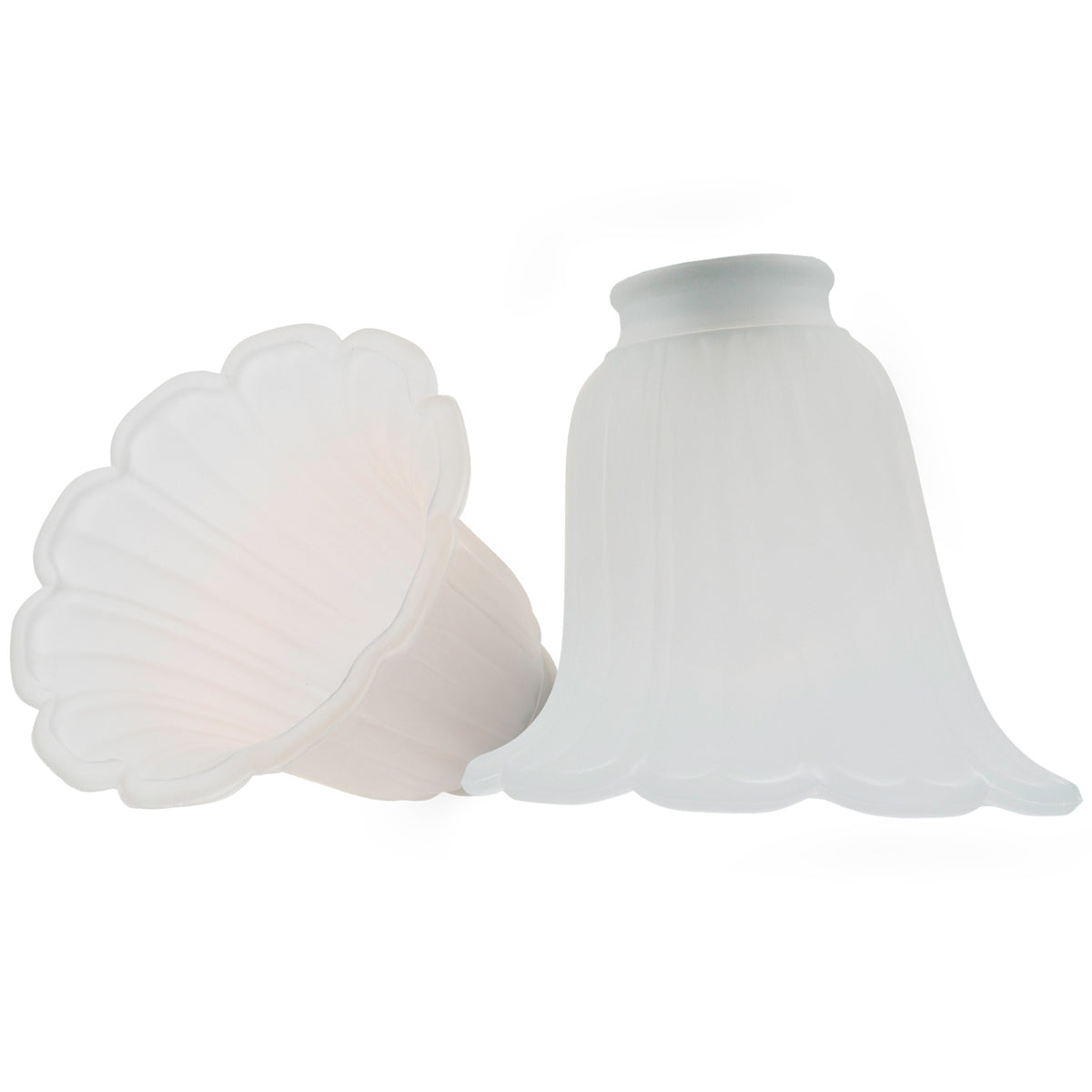 Pair of Frosted White Floral Glass Shades with Slanted Opening for E14 and E27 Image 2