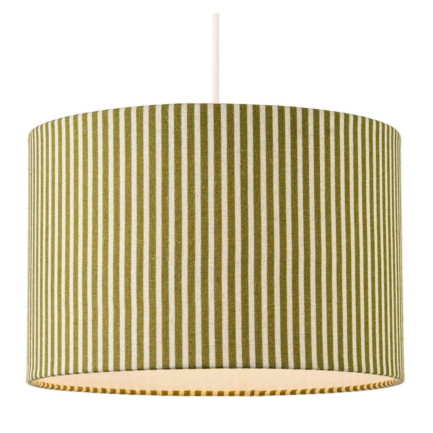 Olive Green Thin Striped Linen Fabric Lamp Shade with Inner Lining Image 2