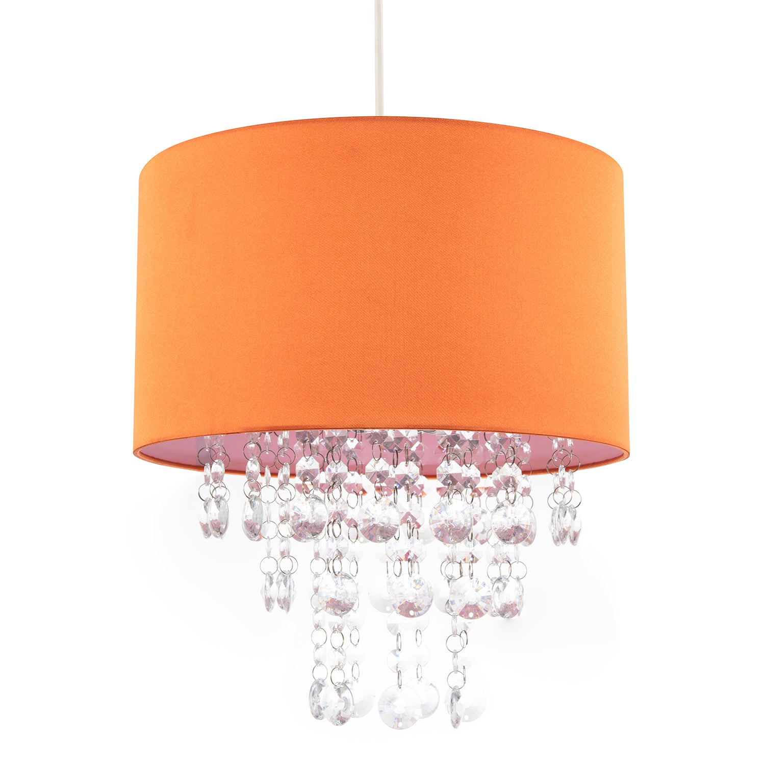 Modern Orange Satin Fabric Pendant Shade with Clear Acrylic Drops Image 1