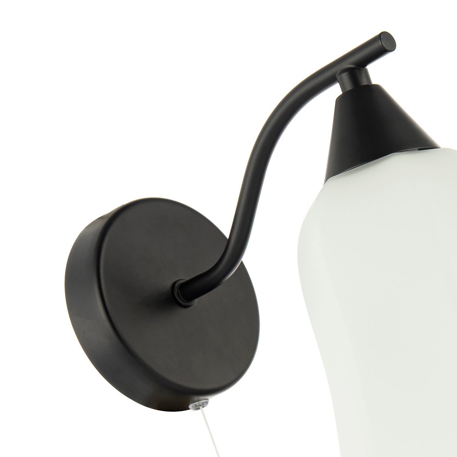 Traditional Switched Downlight Wall Light in Matte Black with Opal Glass Shade Image 3