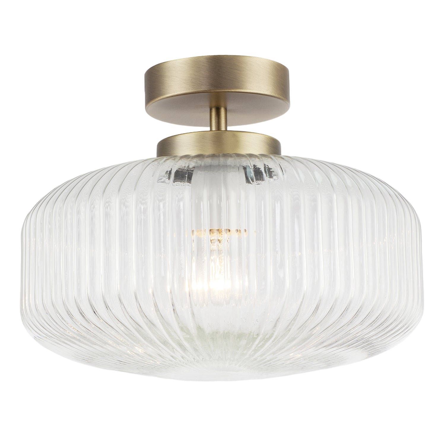 Modern Bathroom Ceiling Light with Clear Fluted Glass in Antique Brass Image 1