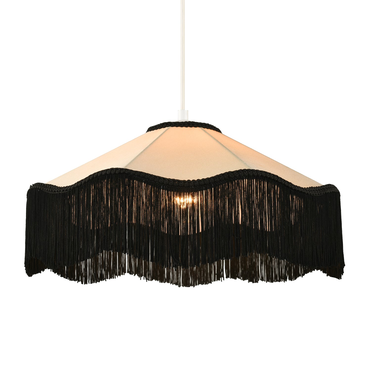 Chic Victorian Pendant Lamp Shade in Cream Faux Silk with Black Trims Image 1
