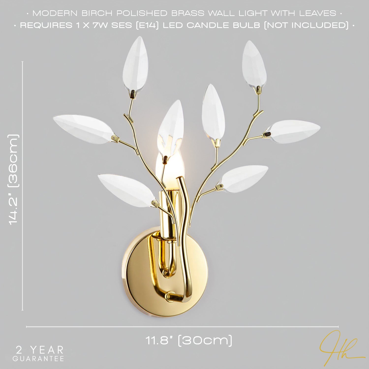 Modern Birch Polished Brass Plated Wall Light Fixture with Clear Acrylic Leaves Image 6