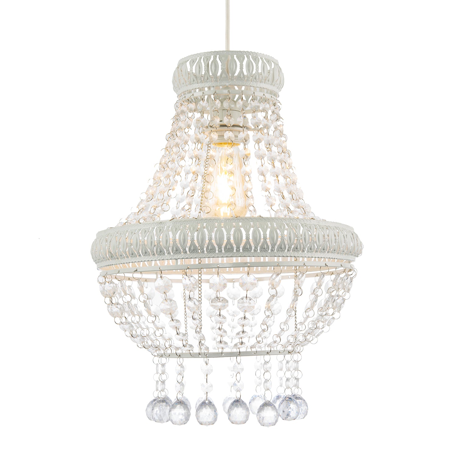 Vintage and Ornate White Metal Pendant Light Shade with Clear Acrylic Image 2