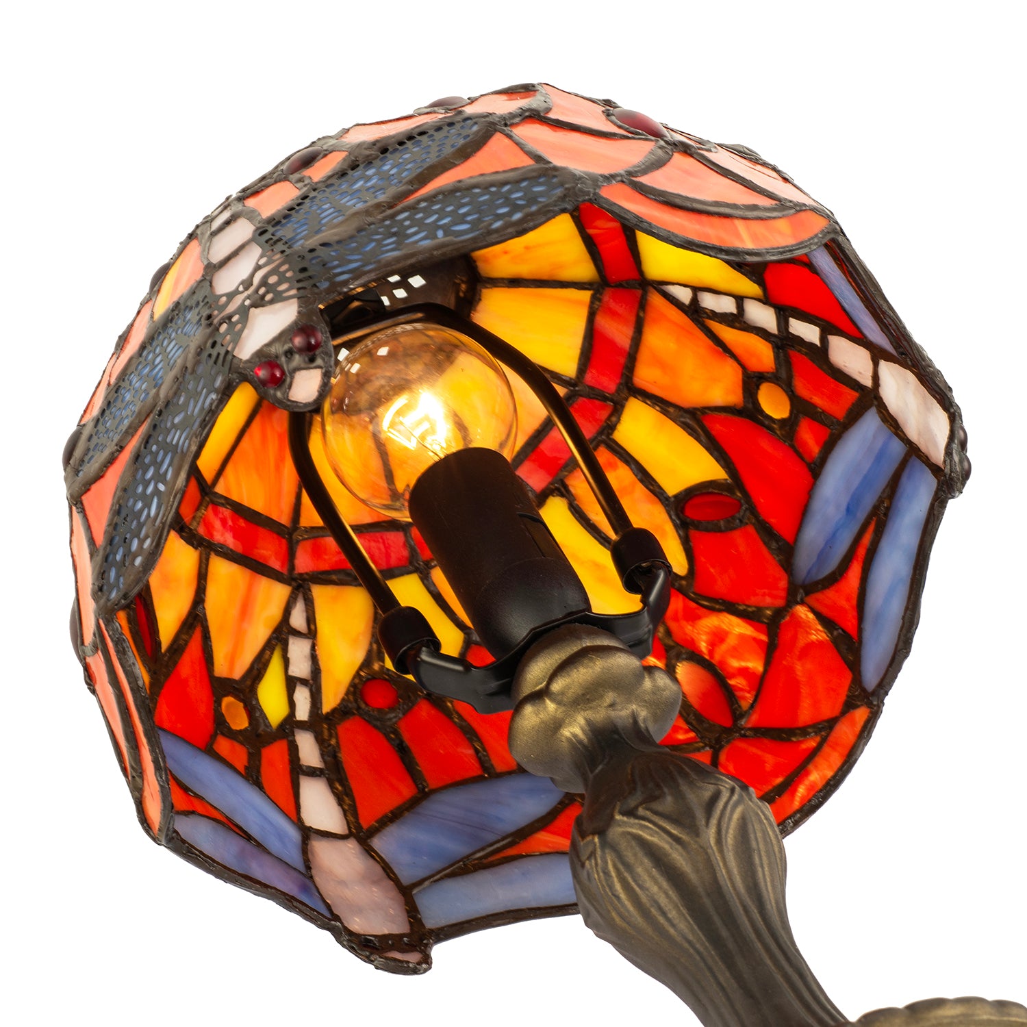 Hand Crafted Orange and Amber Stained Glass Dragonfly Tiffany Lamp Image 4