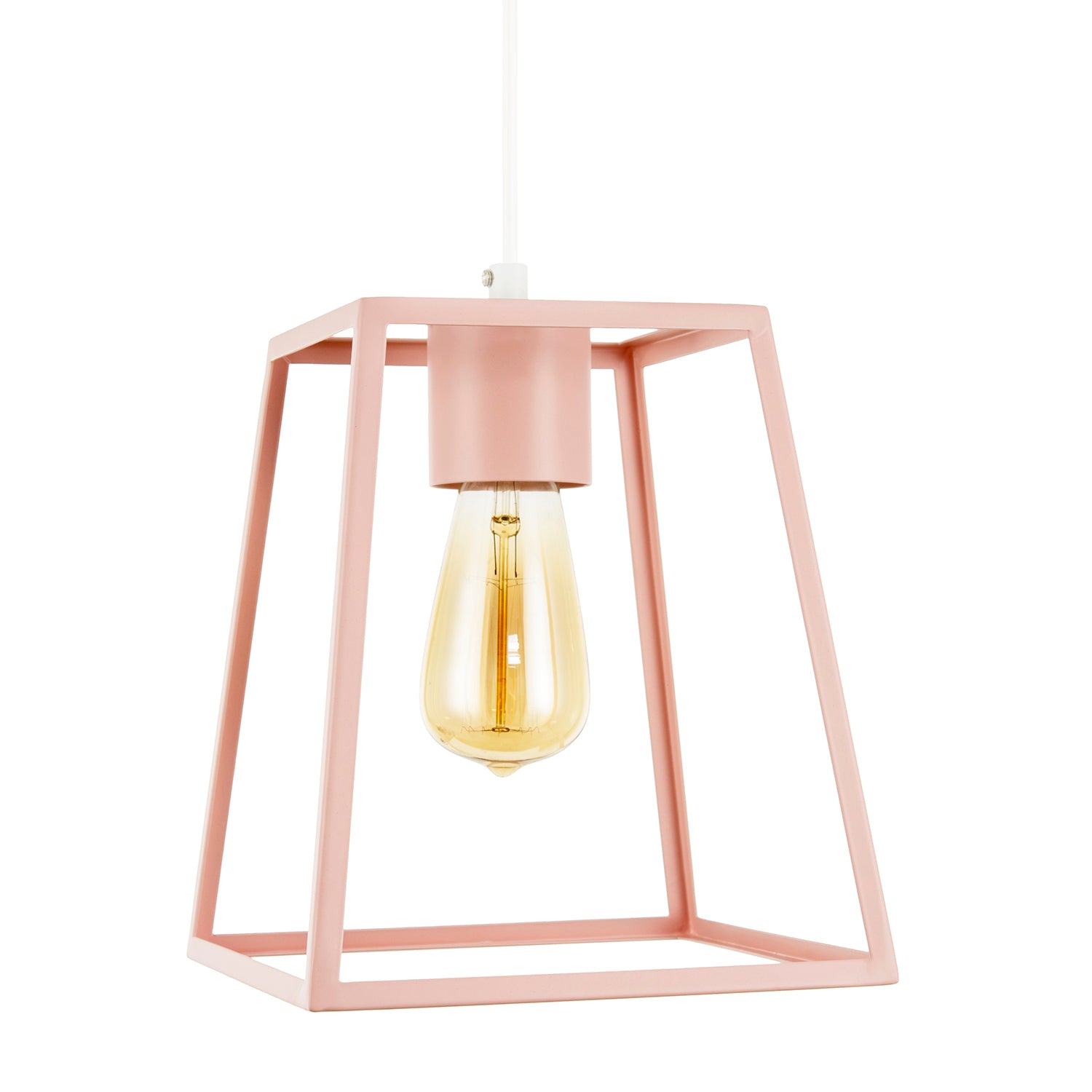 Industrial Lantern Lamp Shade in Matte Pink with Square Top and Bottom Image 1