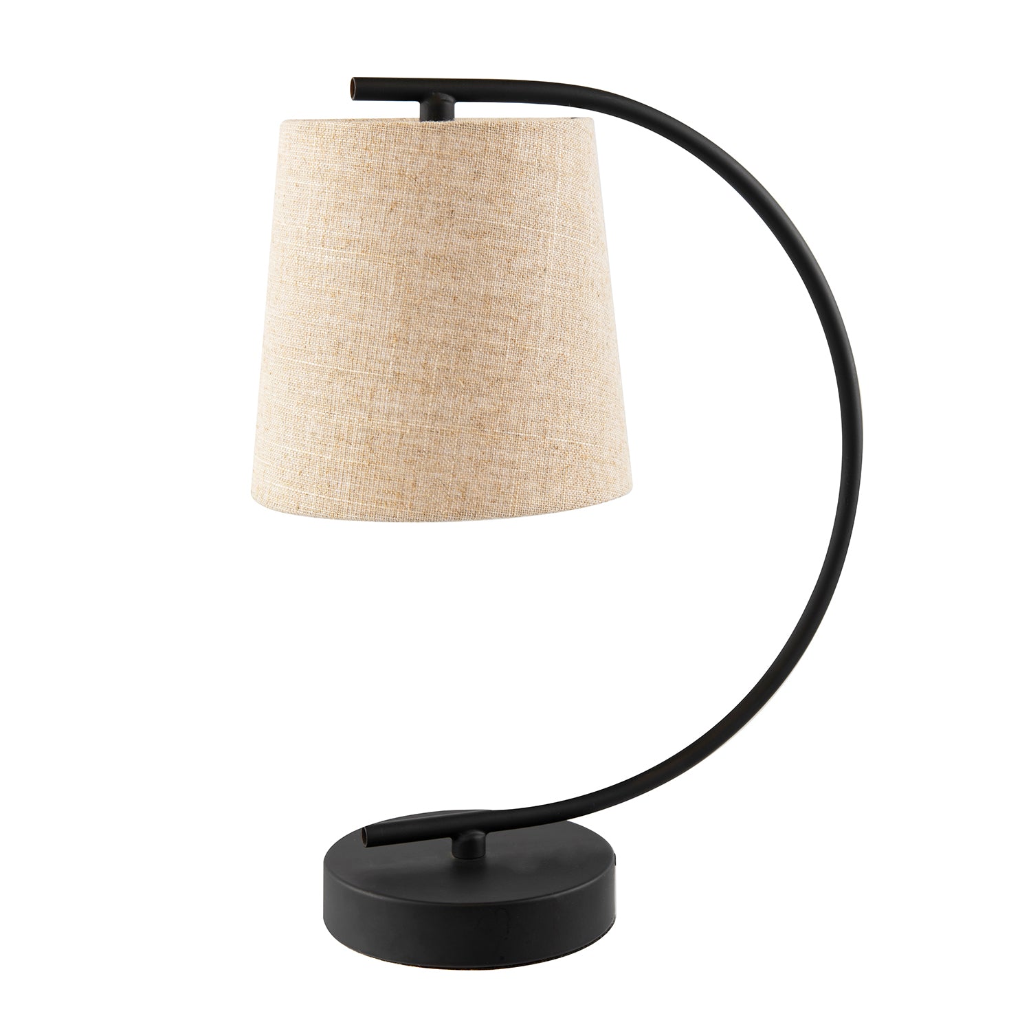 Chic Black Table Lamp with Oatmeal Natural Textured Linen Fabric Shade Image 2