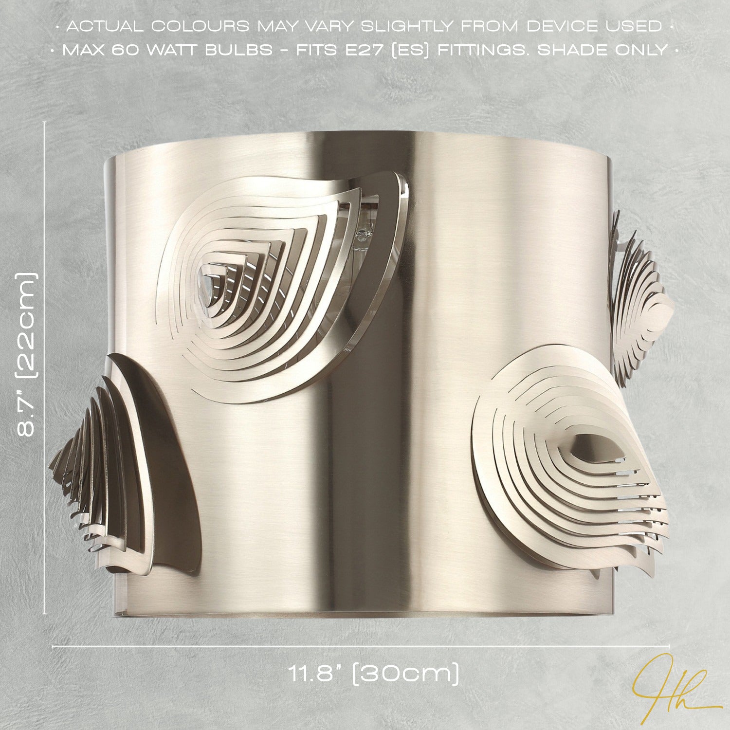 Satin Nickel Solid Metal Easy Fit Lamp Shade with Laser Cut Leaves Image 7