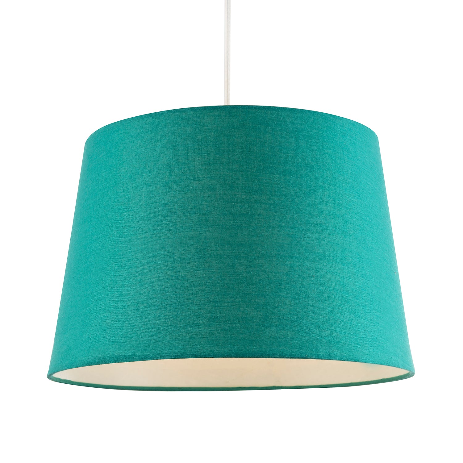 Vivid Teal Cotton Fabric 12inch Drum Lampshade with White Cotton Inner Image 2