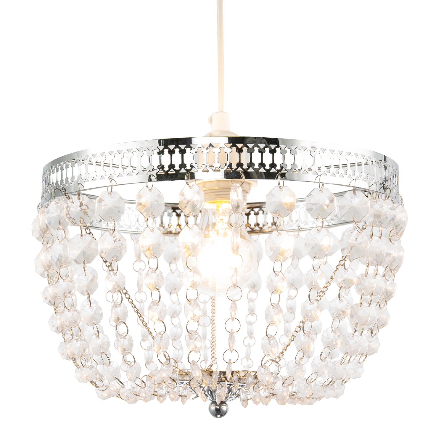 Traditional Vintage Chrome Pendant Lighting Shade with Clear Acrylic Image 2