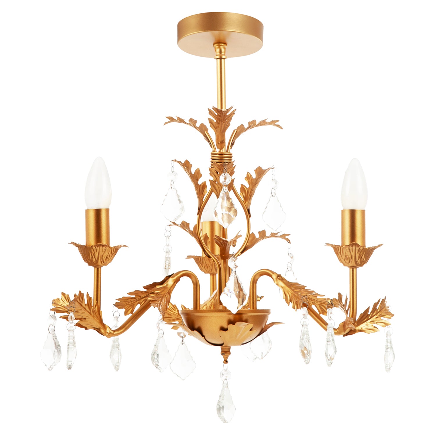 French Inspired Satin Gold Chandelier Style Light with Crystal Drops Image 1